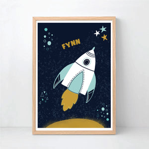 Space Rocket Personalised Print Set - Boys name print - Happy Joy Decor