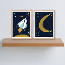 Load image into Gallery viewer, Space Rocket Personalised Print Set - Boys name print - Happy Joy Decor
