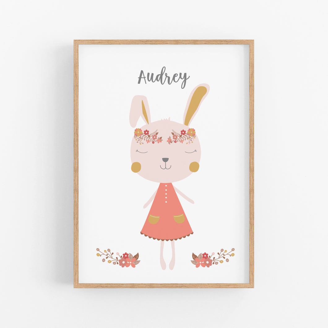 Boho Bunny Personalised Print - Girls Wall Art - Happy Joy Decor