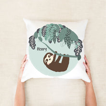 Load image into Gallery viewer, Tree Sloth Personalised Cushion - Custom Name Pillow - Happy Joy Decor
