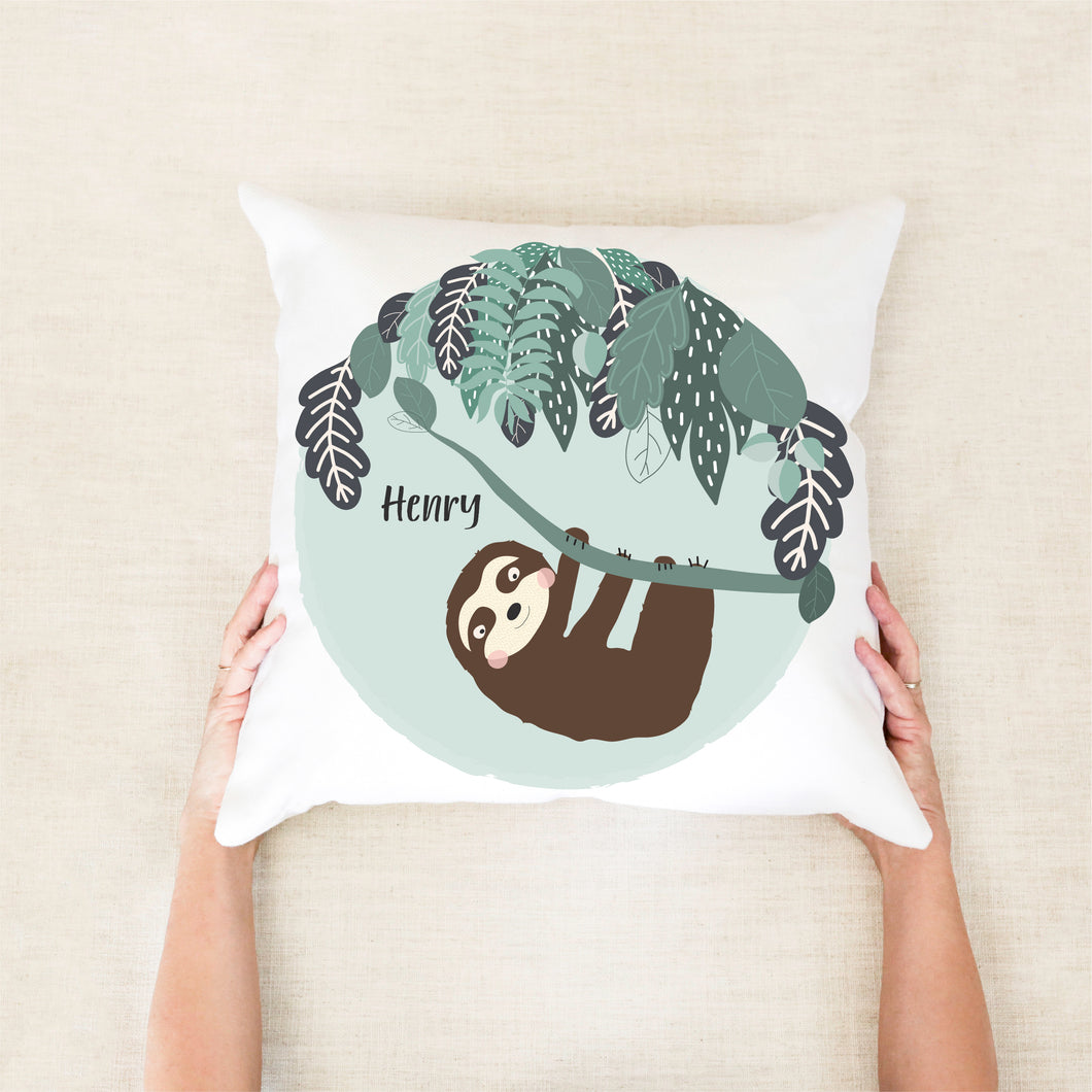 Tree Sloth Personalised Cushion - Custom Name Pillow - Happy Joy Decor