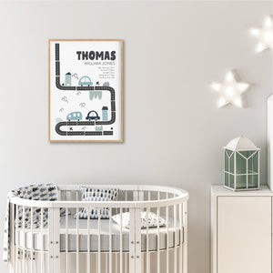 Urban Traffic Birth Stat Print - boys bedroom decor - Happy Joy Decor