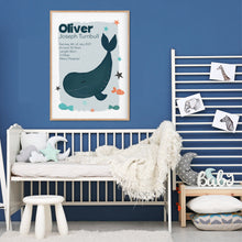Load image into Gallery viewer, Whale Nursery Birth Print - Under the Sea Nursery print - Happy Joy Decor
