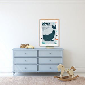 Whale Nursery Birth Print - Under the Sea Nursery print - Happy Joy Decor