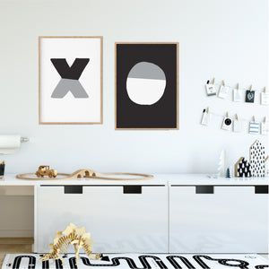 XO Black White Print - Monochrome Kid prints - Happy Joy Decor