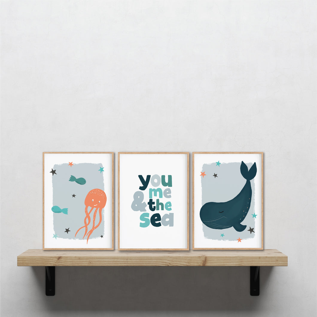 You Me & The Sea Instant Download Set - Seas Creature Nautical Nursery Prints - Happy Joy Decor