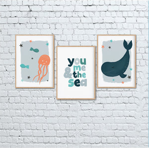 You Me & The Sea Instant Download Set - Seas Creature Nautical Nursery Prints - Happy Joy Decor