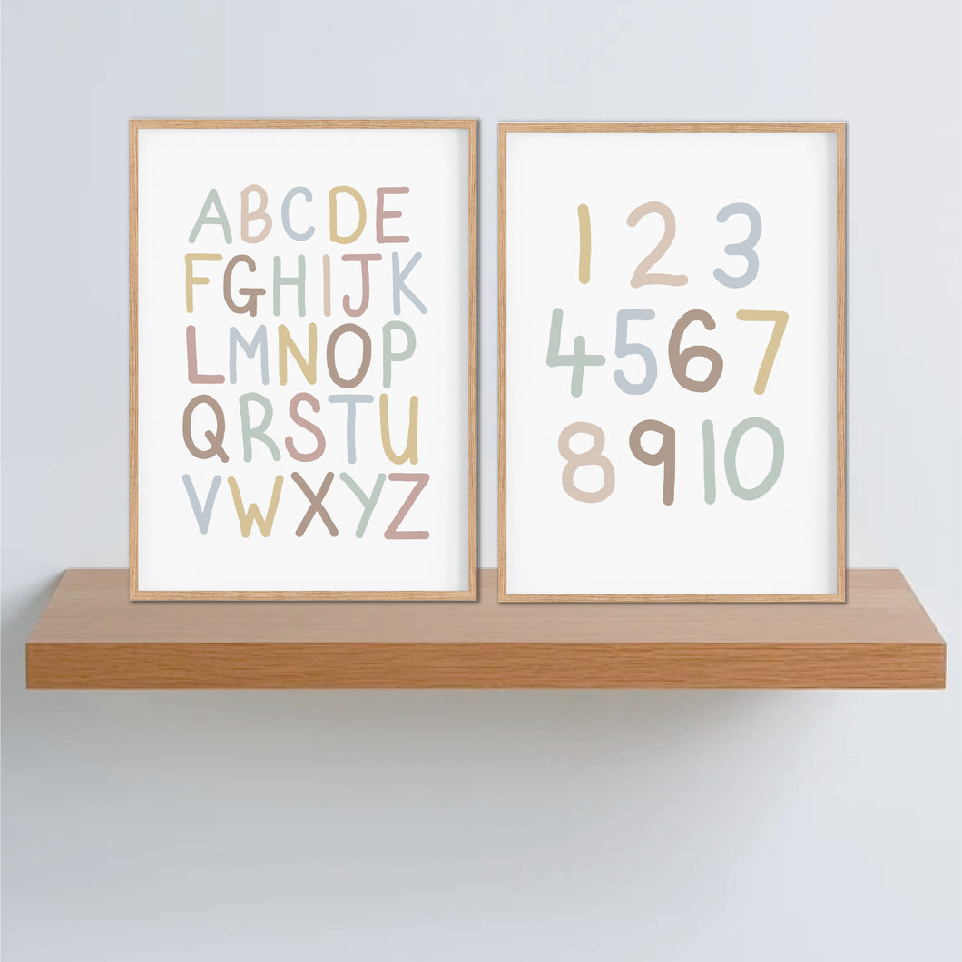 Alphabet & Number Print  - Neutral Playroom prints - Happy Joy Decor