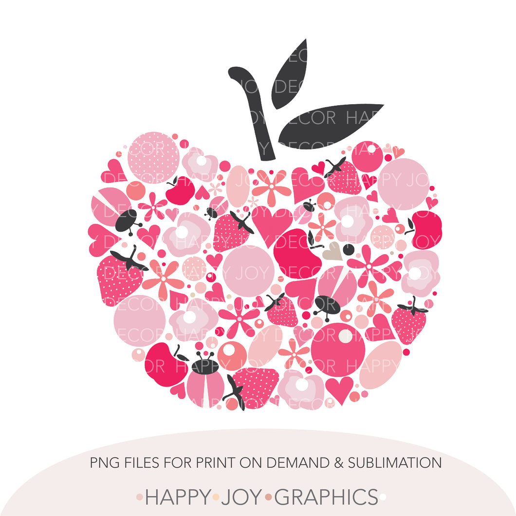 Red Apple png Sublimation - Happy Joy Graphics