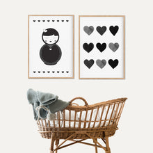 Load image into Gallery viewer, Babuska Heart Print - Monochrome Prints - Happy joy Decor
