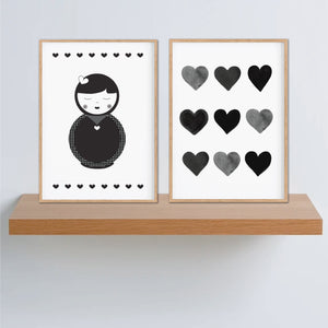 Babushka Heart Print - monochrome kids prints - Happy Joy Decor
