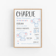 Load image into Gallery viewer, Baby Elephant Birth Announcement Print
