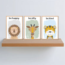 Load image into Gallery viewer, Jungle Animal Be Happy Silly Kind Print Set
