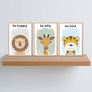 Jungle Animal Be Happy Silly Kind Print Set