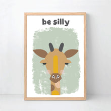 Load image into Gallery viewer, Jungle Animal Be Happy Silly Kind Kids Bedroom Nursery Print Set - Happy Joy Decor
