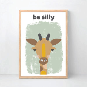 Jungle Animal Be Happy Silly Kind Kids Bedroom Nursery Print Set - Happy Joy Decor