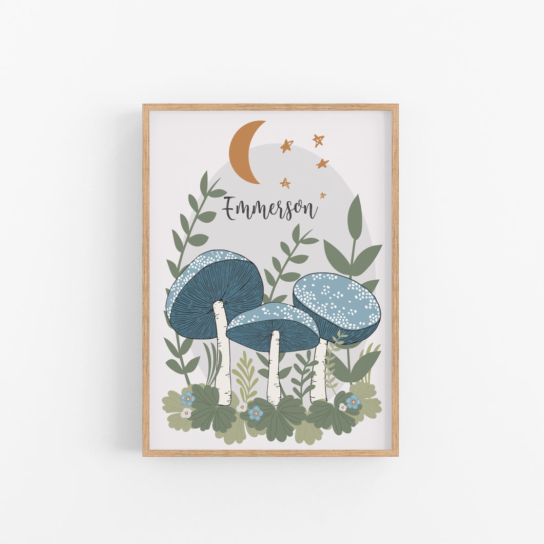 Blue Mushroom Personalised Print - Happy Joy Decor