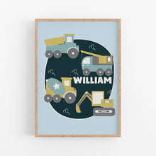 Load image into Gallery viewer, Boys Trucks Personalised Print - Happy Joy Decor
