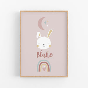 Boho Baby Bunny Personalised Print - Neutral Boho Nursery Prints - Happy Joy Decor