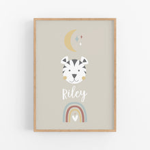 Load image into Gallery viewer, Boho Baby Tiger Personalised Print - Neutral personalised nursery wall prints - Happy Joy Decor
