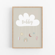 Load image into Gallery viewer, Beige Boho Cloud Personalised Print - Neutral Nursery Wall Prints - Happy Joy Decor
