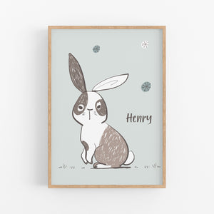 Boys Bunny Personalised Print - Boys Personalised Wall Prints - Happy Joy Decor