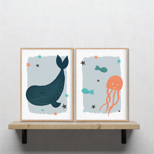 Whale & Octopus Instant Download - Sea Creature Nursery - Happy Joy Decor