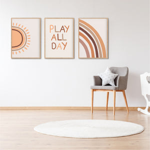 Play All Day Print Set - Boho Playroom Prints - Happy Joy Decor