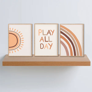 Play All Day Print Set - Boho Playroom Prints - Happy Joy Decor