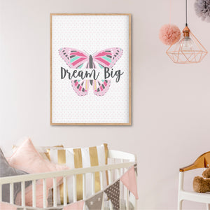 Dream Big Butterfly Instant Download - GIrls Bedroom Nursery Wall Decor - Happy Joy Decor
