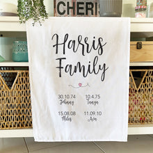 Load image into Gallery viewer, Family Date Personalised Tea Towel - Mothers Day Gifts - Happy Joy Decor
