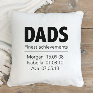 Finest Achievements Personalised Cushion - Personalised Fathers Day Gifts - Happy Joy Decor