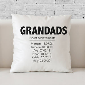 Finest Achievements Personalised Cushion - Personalised Fathers Day Gifts - Happy Joy Decor