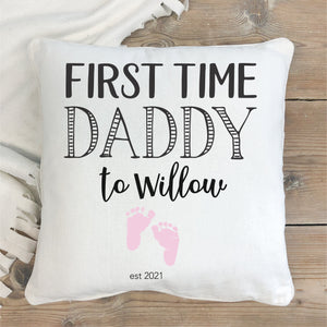 First Time Daddy Personalised Cushion - Firth Fathers Day Gift - Happy Joy Decor