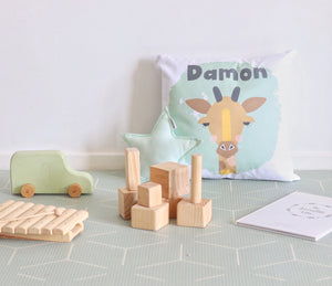 Giraffe personalised kids cushion - boys custom name pillow - Happy Joy Decor