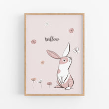 Load image into Gallery viewer, Girls Bunny Personalised Print - Girls Wall Art prints - Happy Joy Decor
