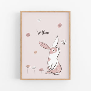 Girls Bunny Personalised Print - Girls Wall Art prints - Happy Joy Decor