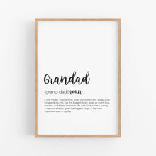 Load image into Gallery viewer, Grandad Definition Print - Grandparent Gifts - Fathers Day Gift from Grandkids - Happy Joy Decor
