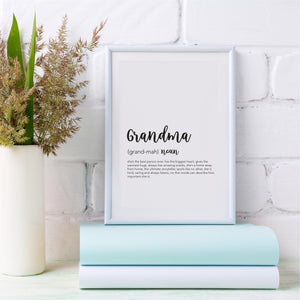 Grandma Definition Print - Gifts for Grandparents  - Mothers day Gifts for Grandma