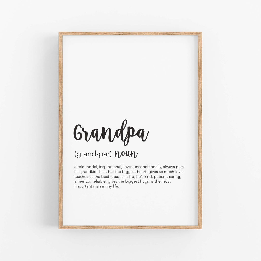 Grandpa Definition Print - Gifts for Grandpa from grandkids - Grandpa gifts for Fathers day