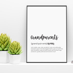 Grandparents Definition Print - Grandparent gifts from grandkids - Happy Joy Decor