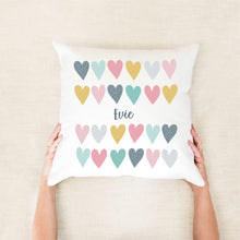Load image into Gallery viewer, Coloured Hearts Personalised Cushion
