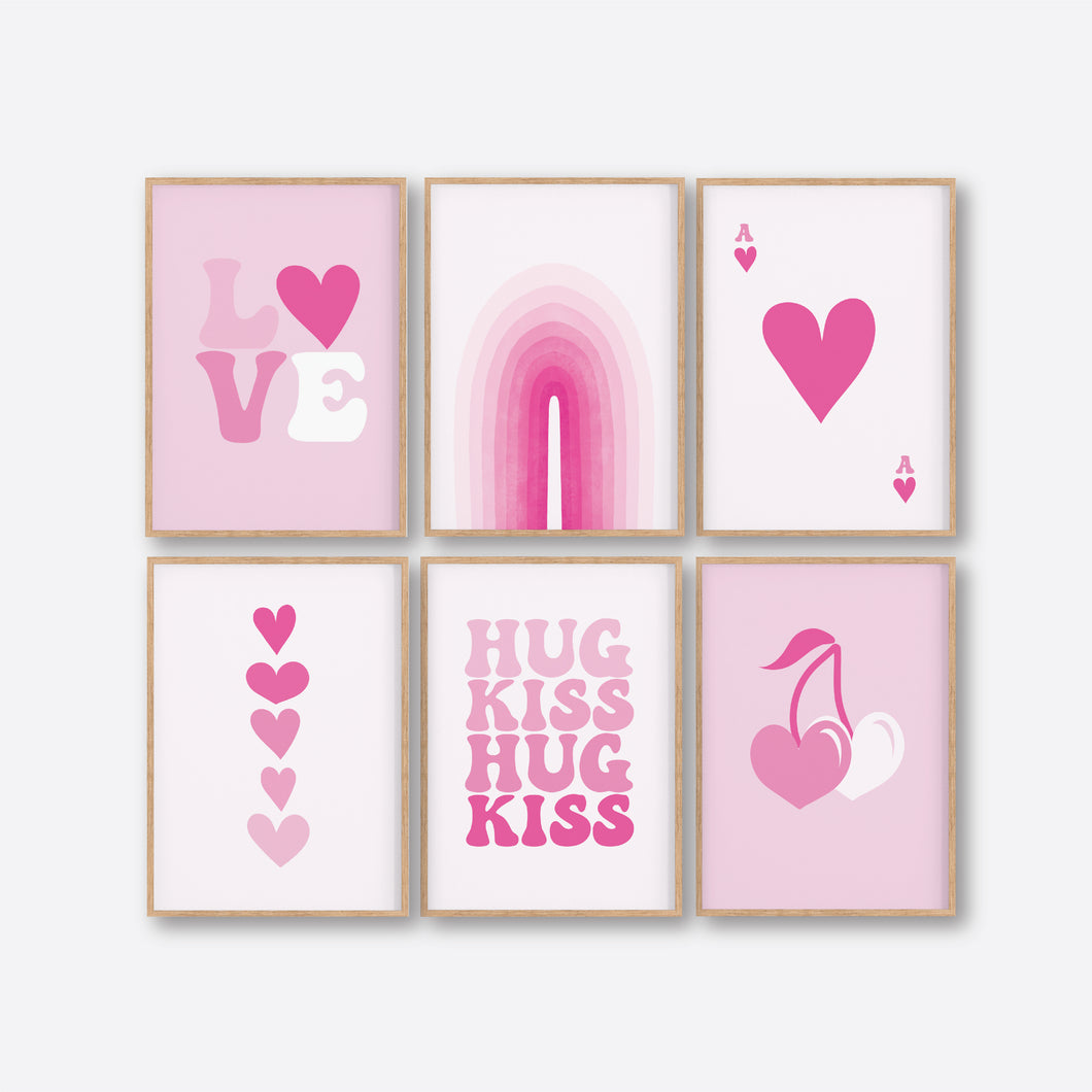 Pastel Pink Kiss Hug Instant Download Set of 6