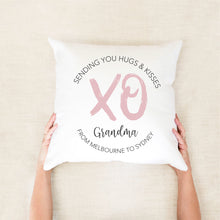 Load image into Gallery viewer, Hugs &amp; Kisses Personalised Cushion - gifts for grandparents - Happy Joy Decor
