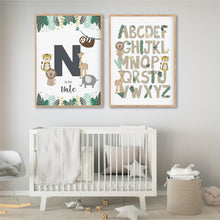 Load image into Gallery viewer, Jungle Safari Animal Initial Personalised Nursery Bedroom Print - Happy Joy Decor
