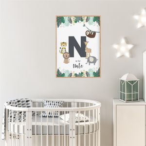Jungle Safari Animal Initial Personalised Nursery Bedroom Print - Happy Joy Decor