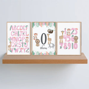 Pink Jungle Alphabet and Number Personalised Print Set - Happy Joy Decor