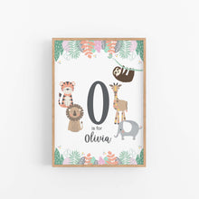 Load image into Gallery viewer, Pink Jungle Alphabet and Number Personalised Print Set - Happy Joy Decor
