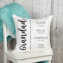 Load image into Gallery viewer, Family Birth Dates Personalised Cushion - Personalised gifts for Dad - Happy Joy Decor
