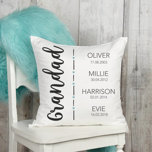 Family Birth Dates Personalised Cushion - Personalised gifts for Dad - Happy Joy Decor
